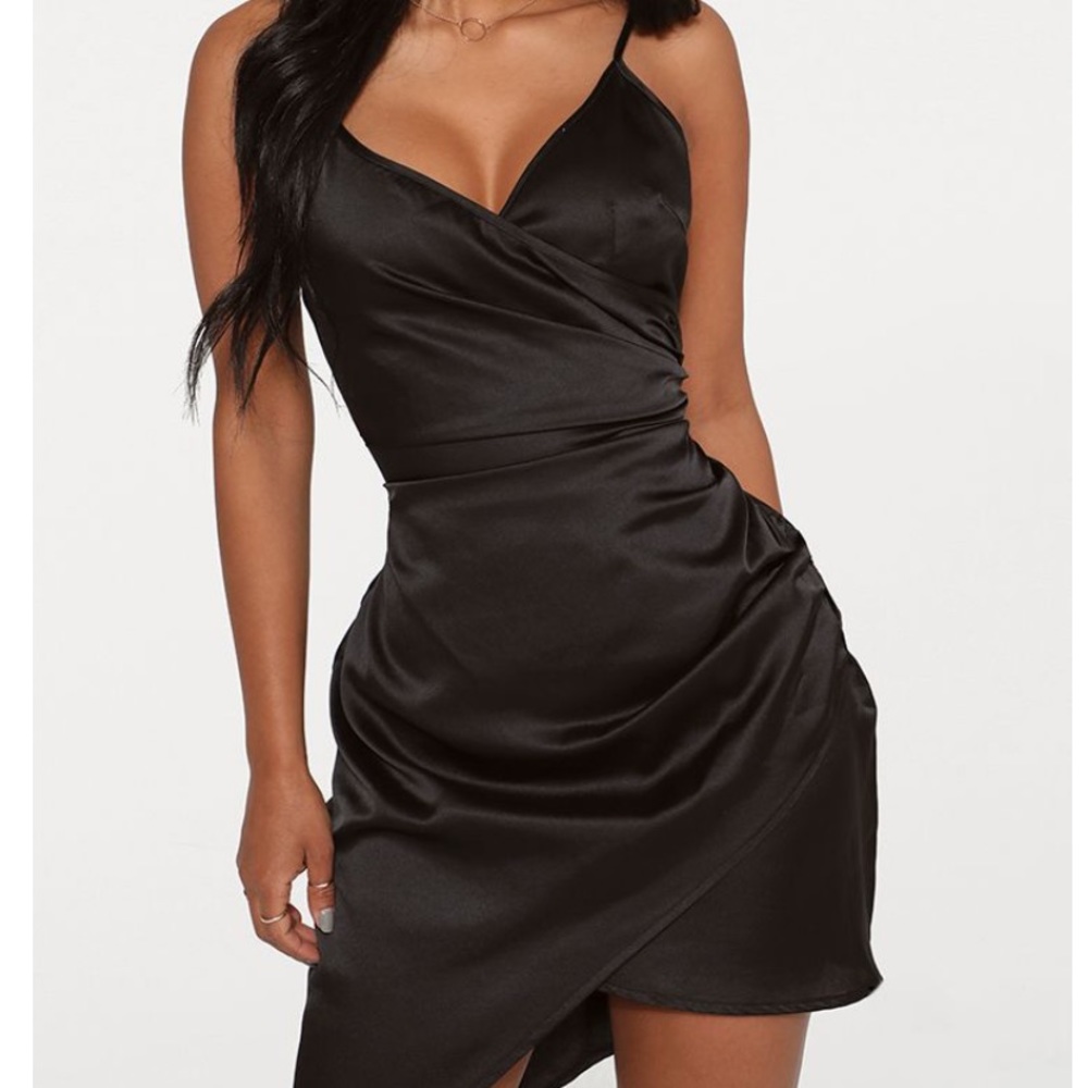 Black Satin wrap dress